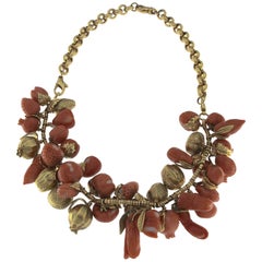 Coral and 18 Karat Yellow Gold Fruit Necklace