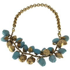 Turquoise and 18 Karat Yellow Gold Fruit Necklace