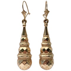 Large Fancy Earrings Gold Vintage Jewelry Teardrop Torpedo Long Drop Dangling