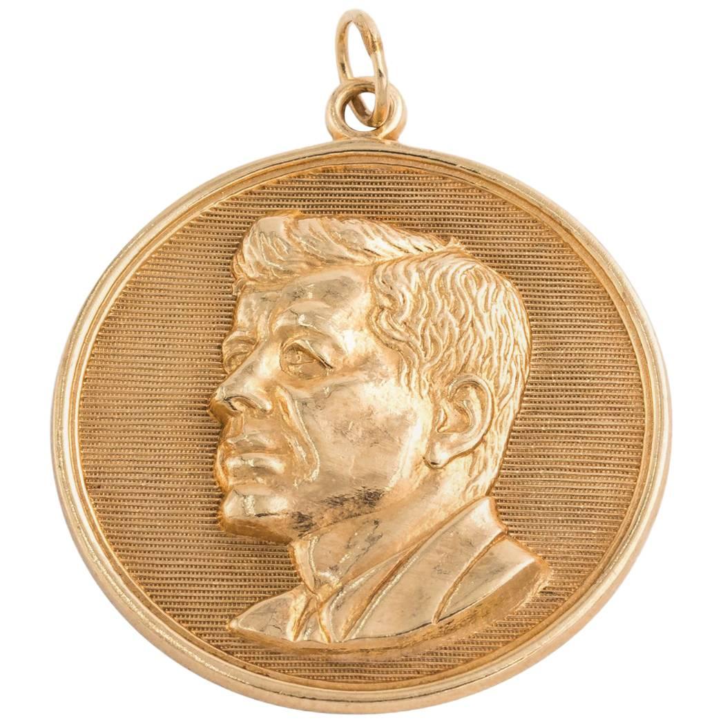 Commemorative 14 Karat Gold John F. Kennedy Medallion Pendant