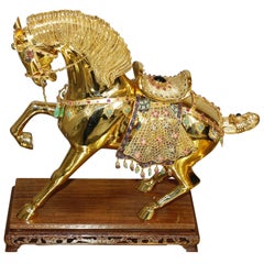 18 Karat Gold Semi Precious Stone Horse