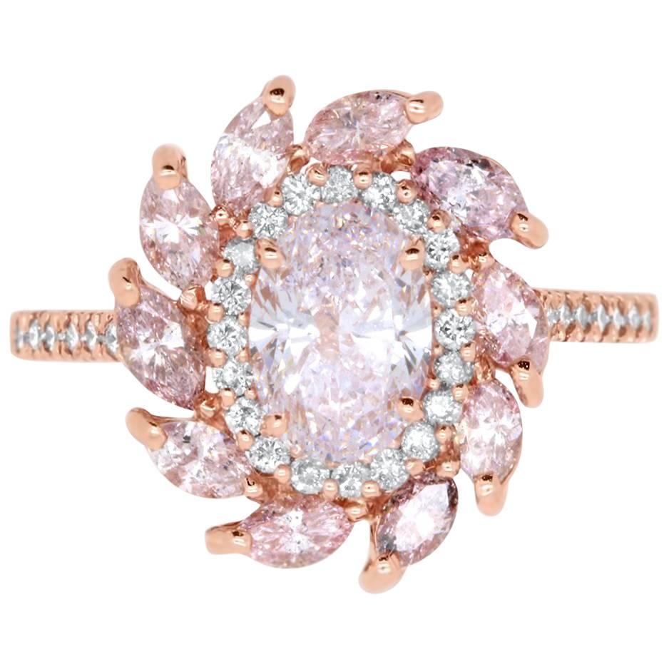 1.02 Carat GAL Certified Natural Fancy Light Pink Diamond Oval Ring