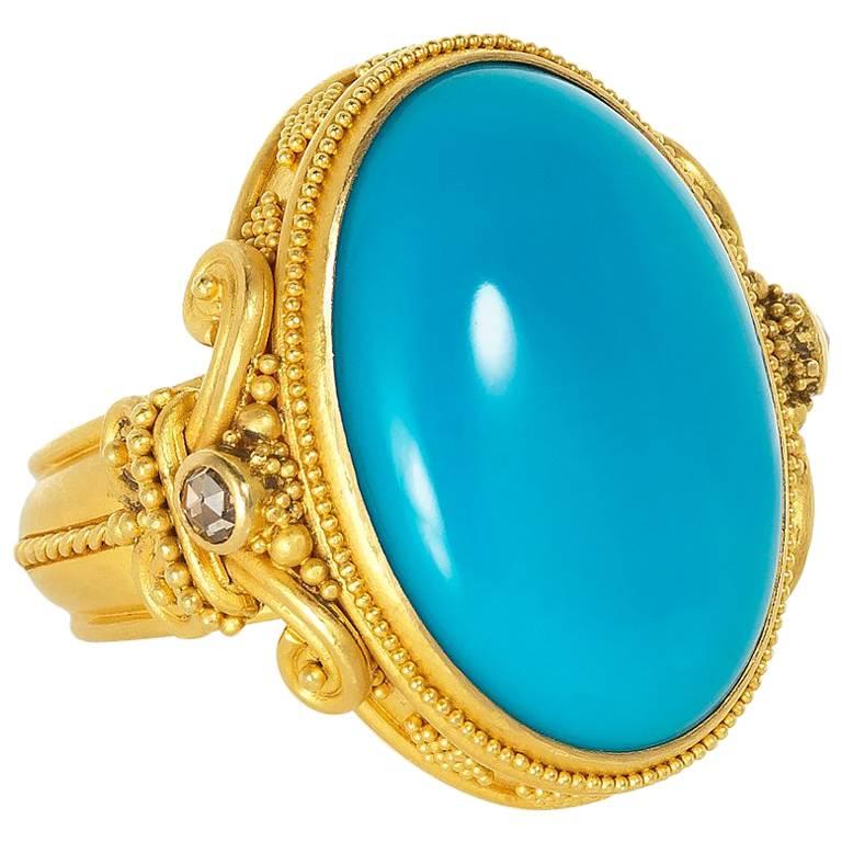 Carolyn Tyler Sleeping Beauty Turquoise Diamond and Yellow Gold Ring