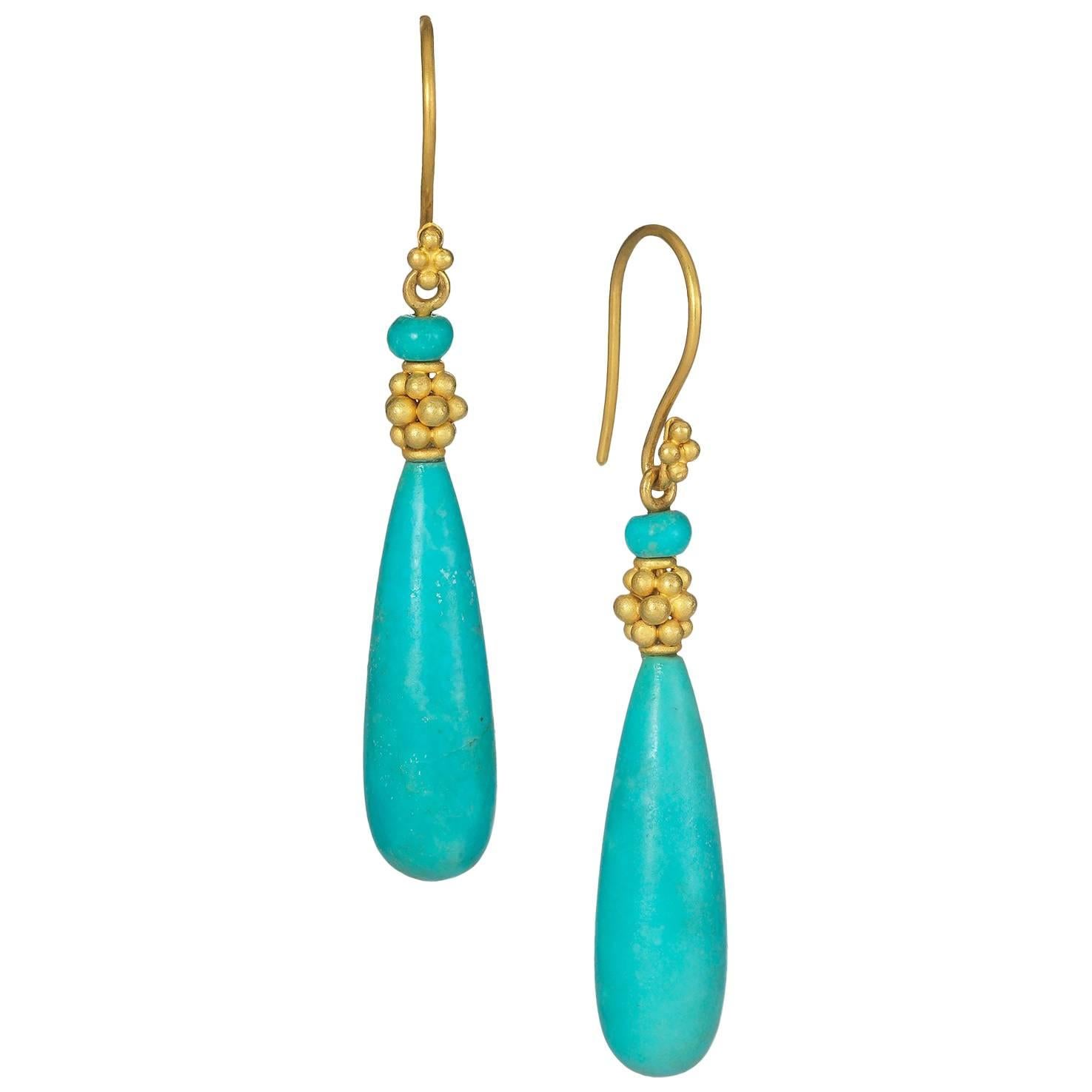 Carolyn Tyler Gold and Turquoise Teardrop Earrings