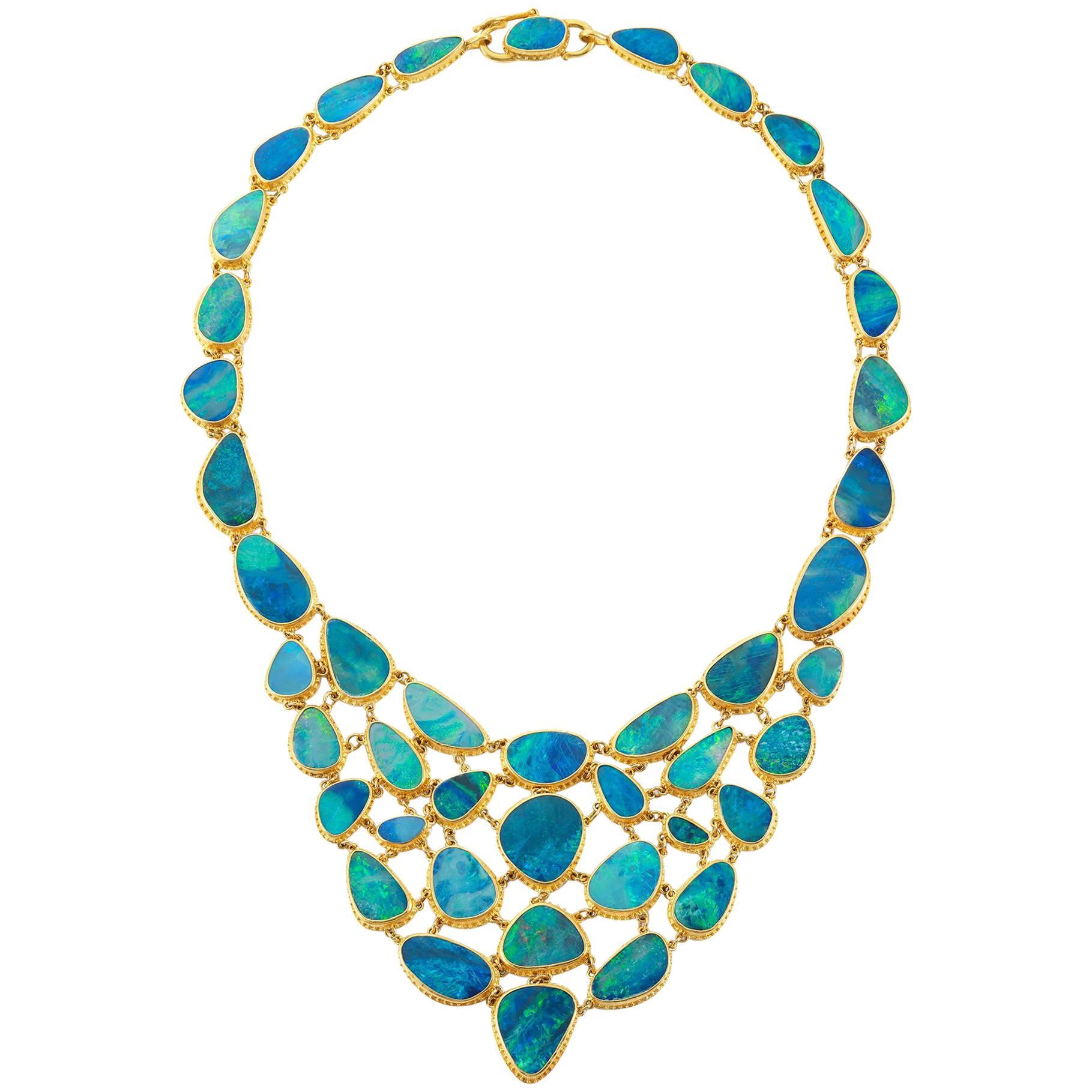 Carolyn Tyler Fishnet Boulder Opal and Gold Necklace