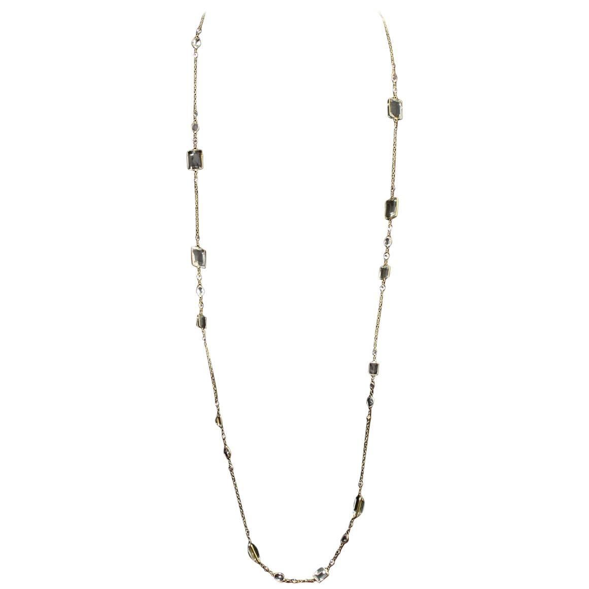 14 Karat Yellow Gold White Topaz and Green Amethyst by the Yard Necklace