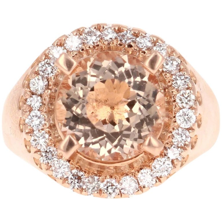 4.61 Carat Morganite Diamond Rose Gold Ring For Sale at 1stDibs