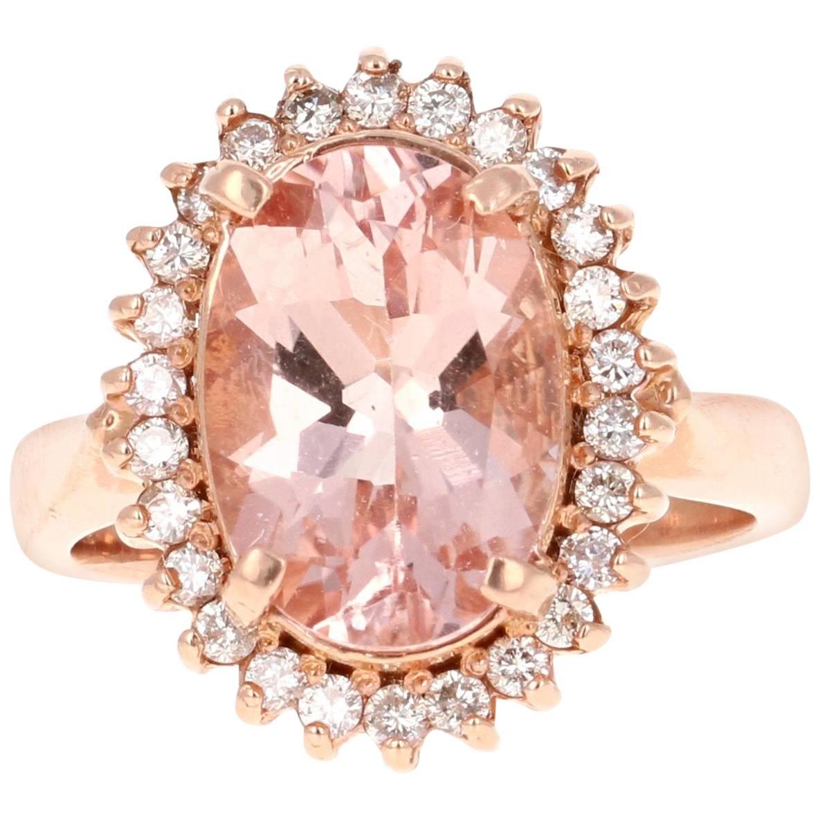 4.42 Carat Morganite Diamond Rose Gold Ring