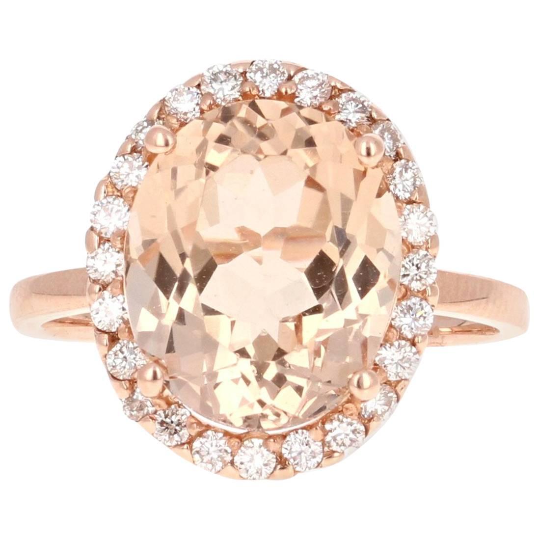 5.66 Carat Morganite Diamond Rose Gold Ring