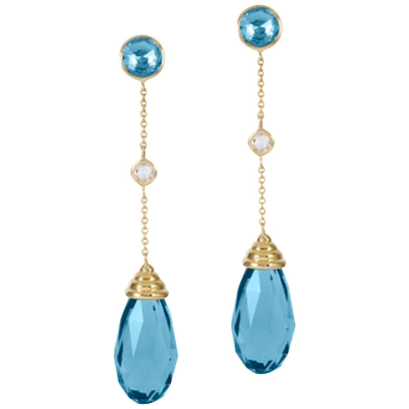 Goshwara Blue Topaz Diamond Dangle Drop Earrings at 1stDibs