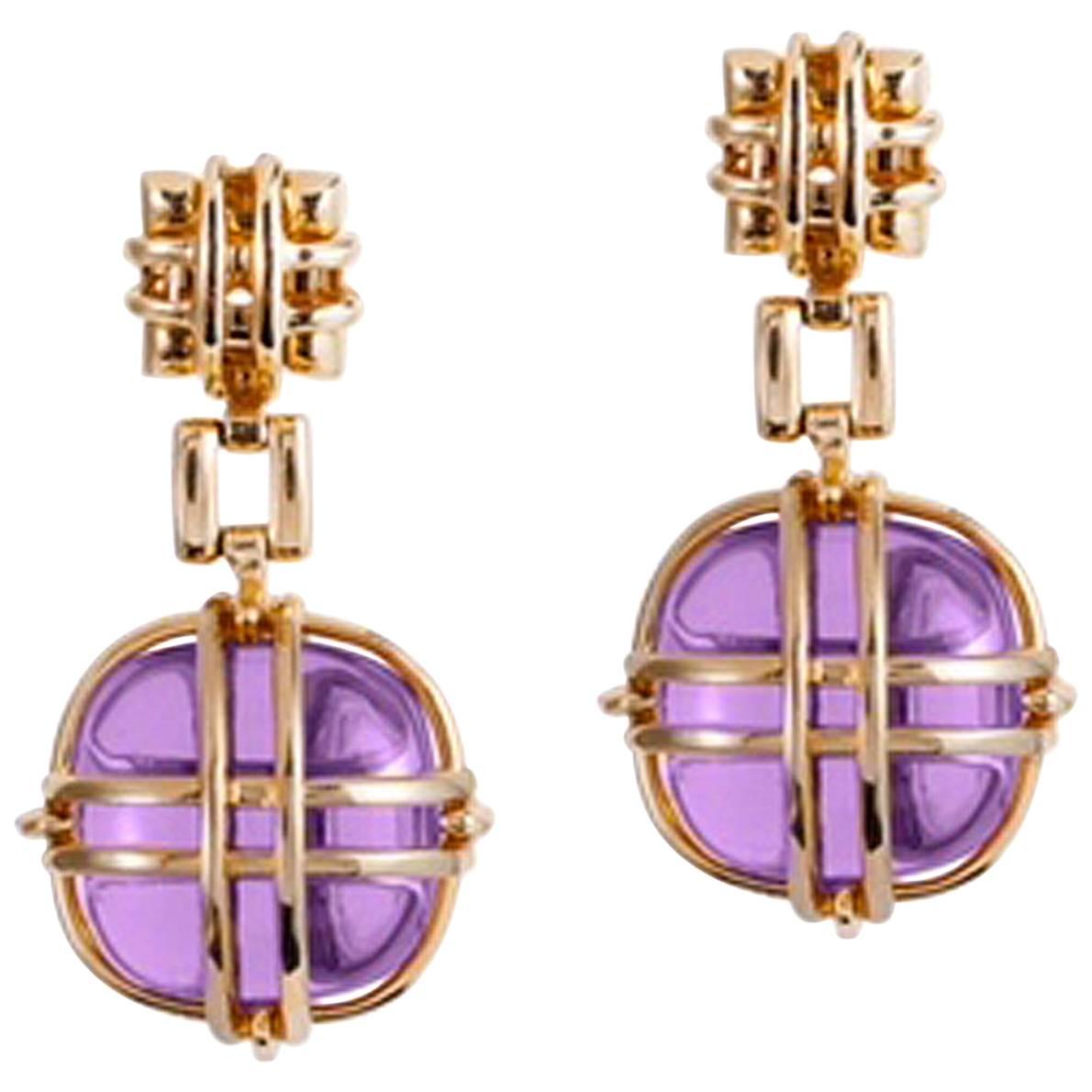 Goshwara “Freedom” Amethyst Drop Gold Cage Earrings at 1stDibs
