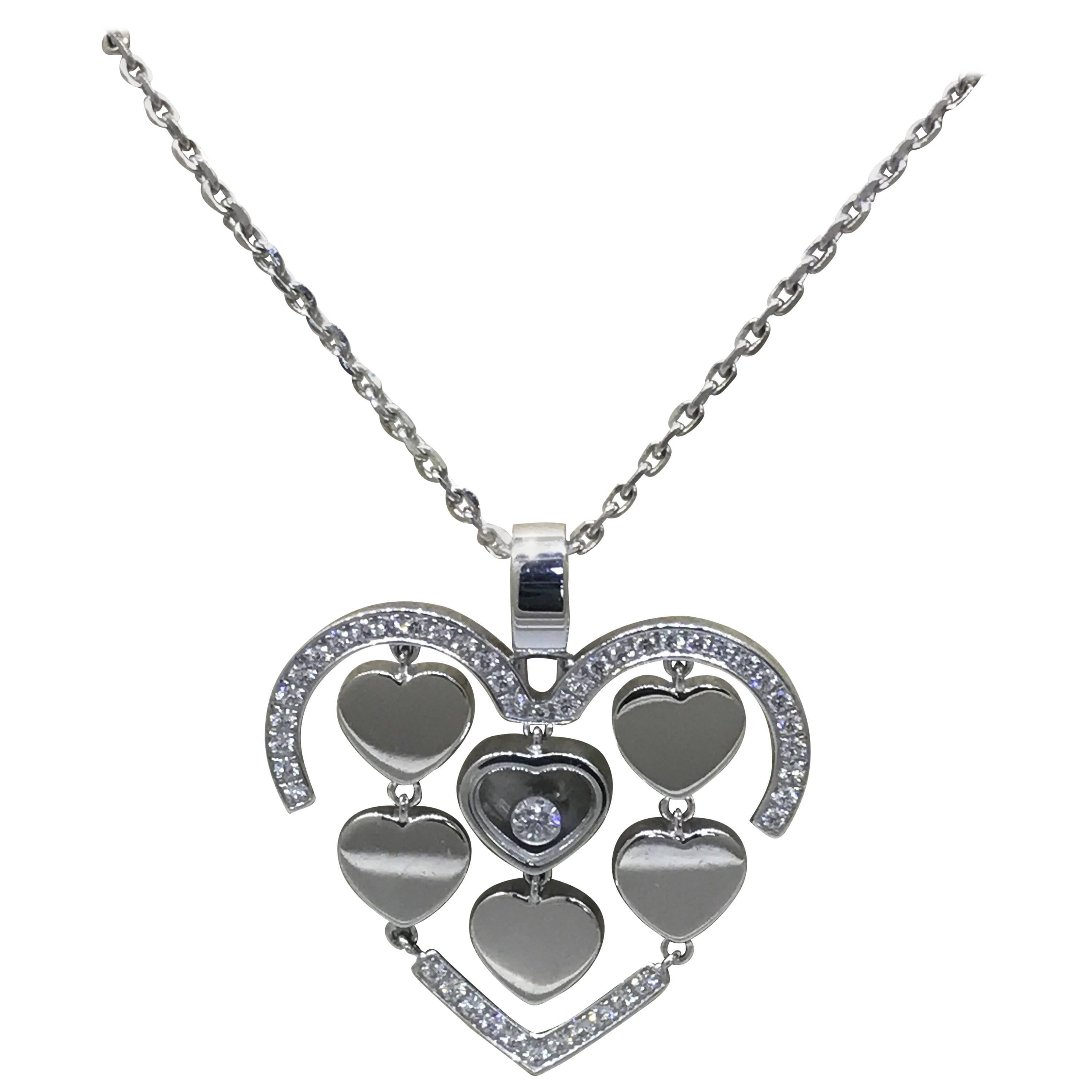 Chopard Amore Hearts 18 Karat White Gold and Diamond Pendant / Necklace 79/7219 For Sale