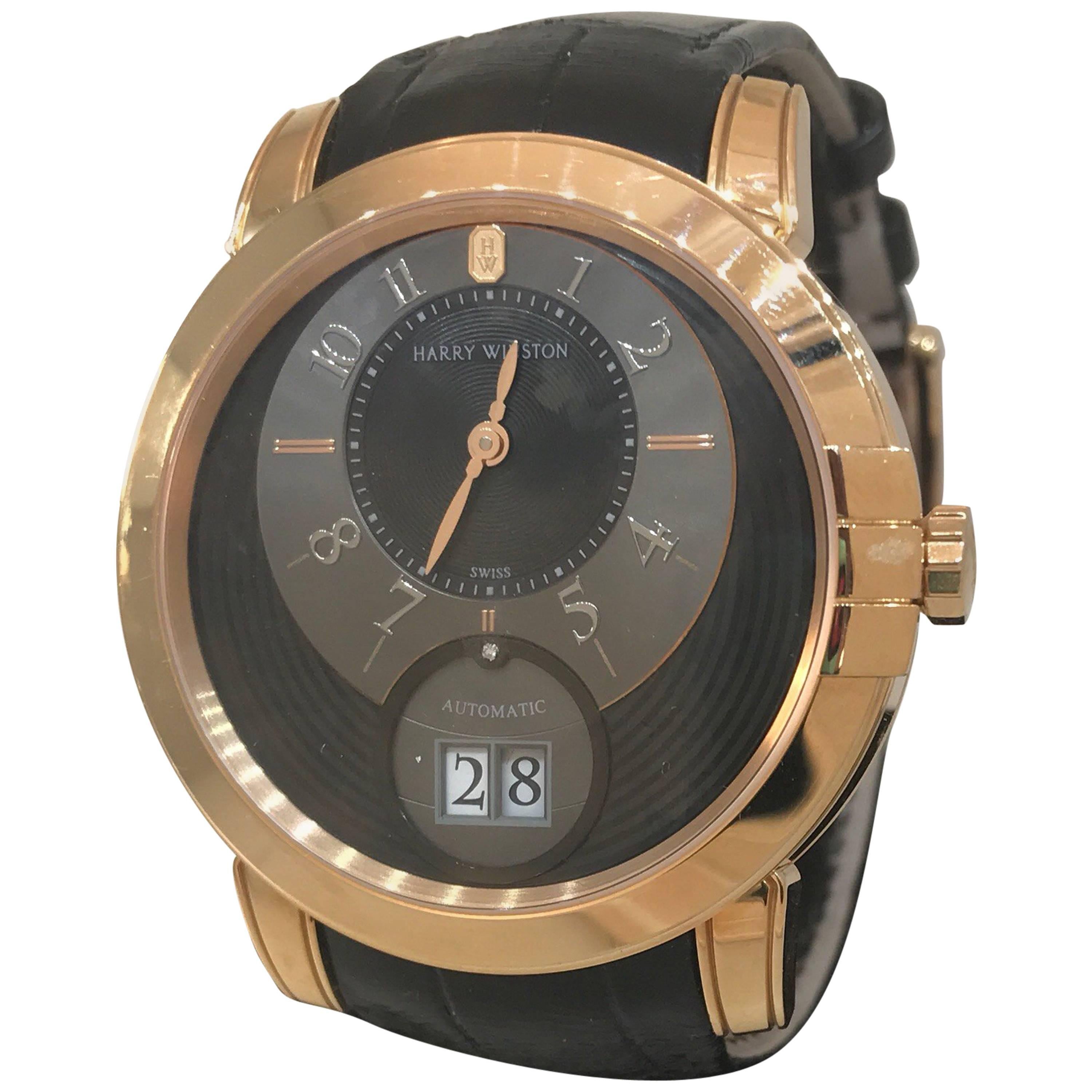 Harry Winston Rose Gold Midnight Big Date Automatic Wristwatch  For Sale