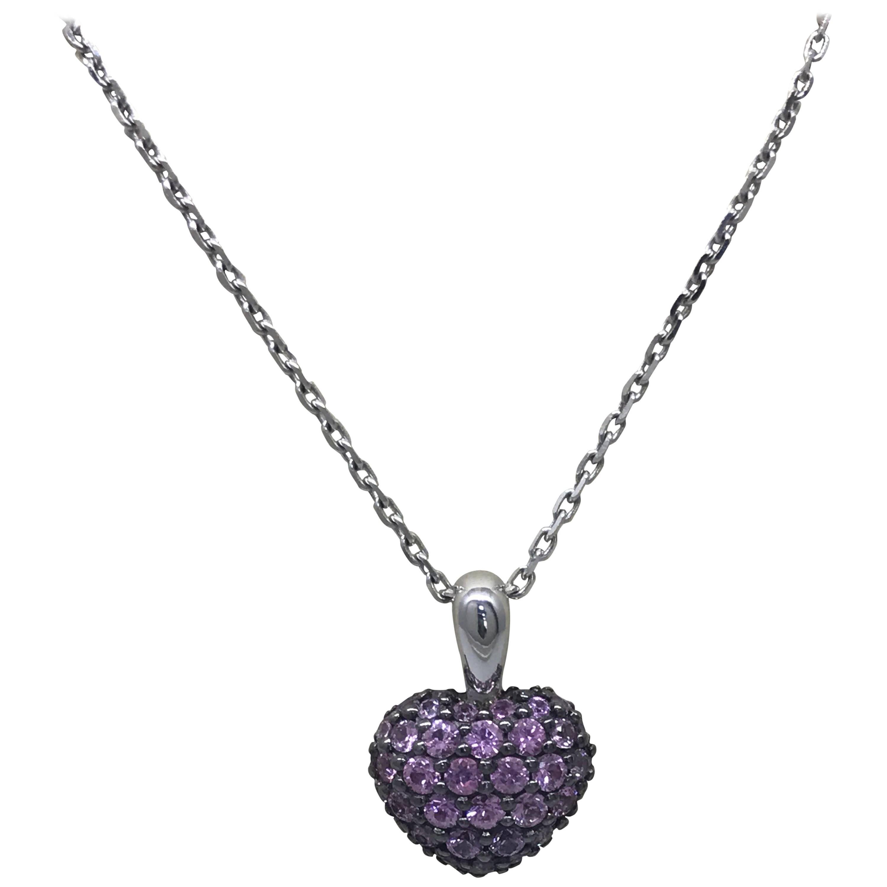Chopard Heart Shaped Pendant 18 Karat White Gold Pink Sapphires New For Sale
