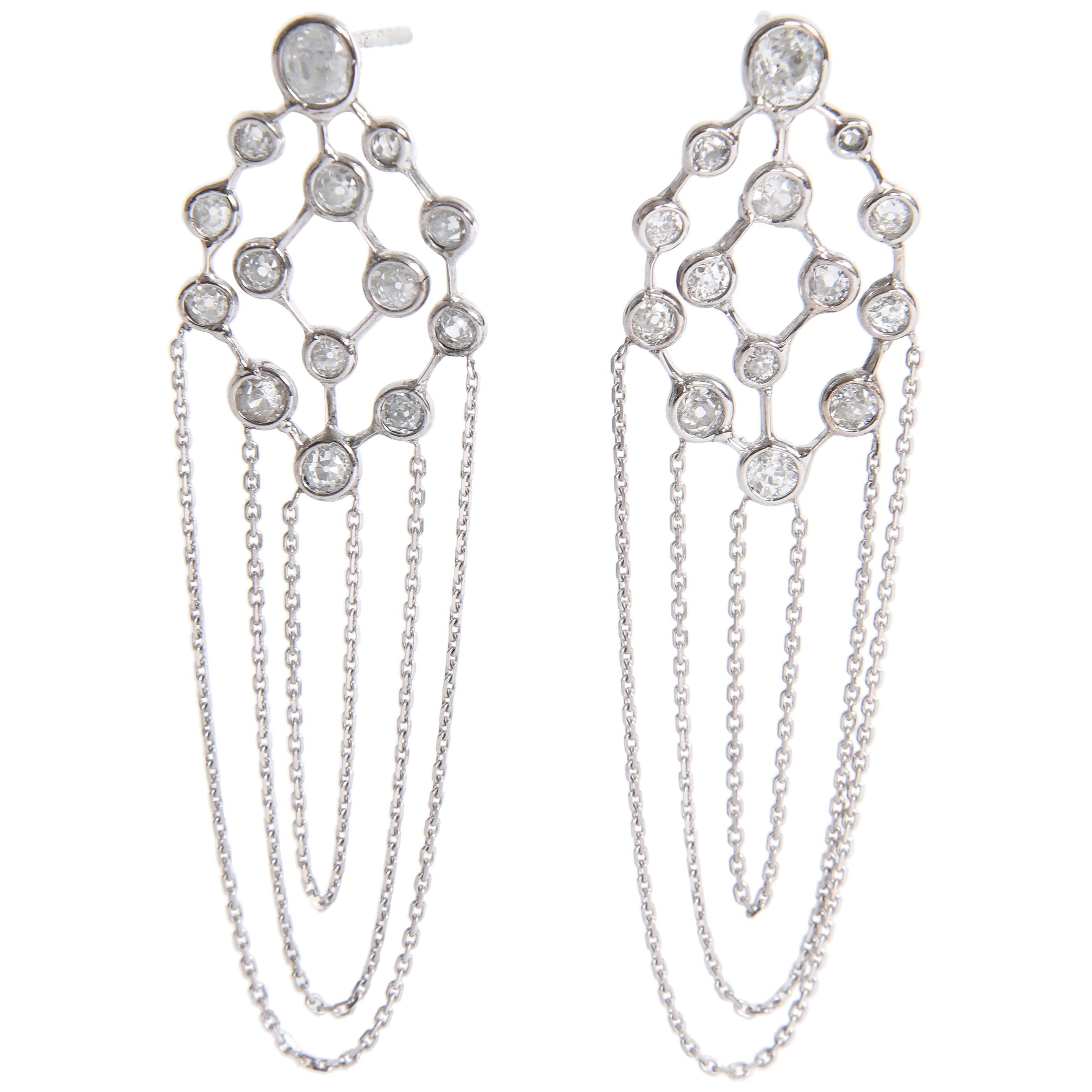 Old Cut Diamonds and 18 Karat White Gold Refines Earrings by Marion Jeantet For Sale