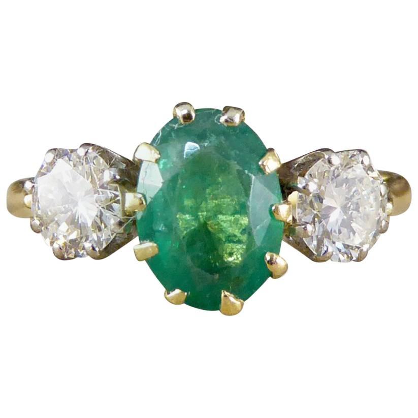 1930s Emerald and Diamond Engagement Ring in 18 Carat Yellow Gold