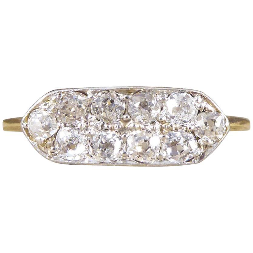Art Deco Double Row Diamond Ring in Platinum and 18 Carat Yellow Gold