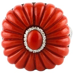 Coral Diamond Platinium Large Fluted Ring