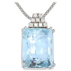 33.21 Carat Emerald Cut Aquamarine and Diamond Pendant