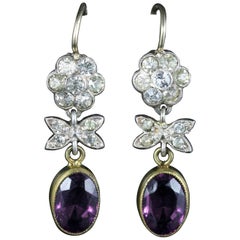 Antique Victorian Amethyst Paste Earrings Gold Silver