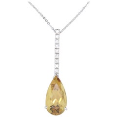 7.41 Carat Pear Shaped Yellow Beryl and White Diamond Pendant