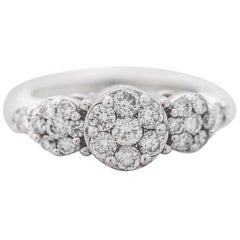 Anello di fidanzamento in oro bianco 14 carati del 1980 con un cluster di diamanti da 1 carato