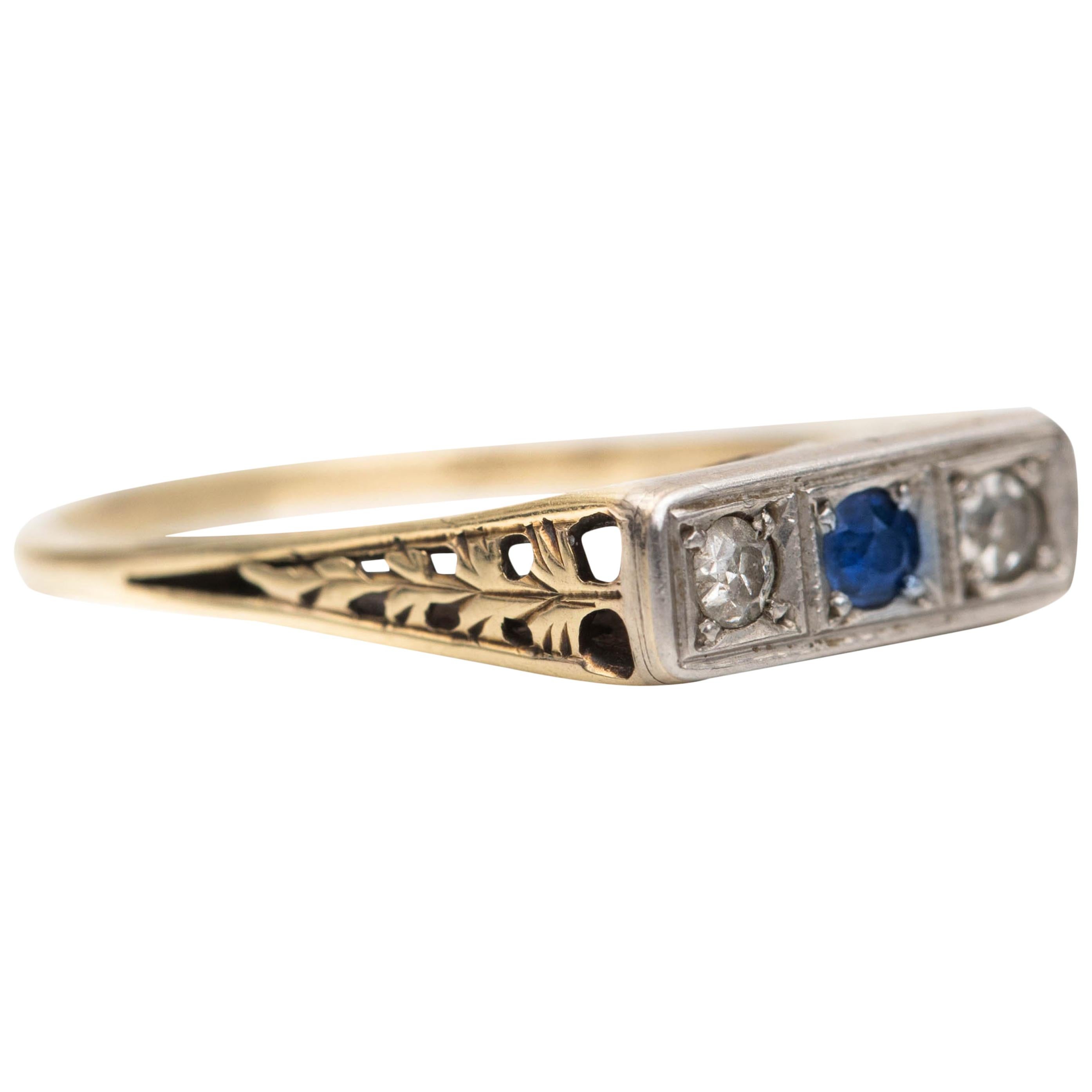 1920 Art Deco Sapphire and Diamond Two-Tone Ring