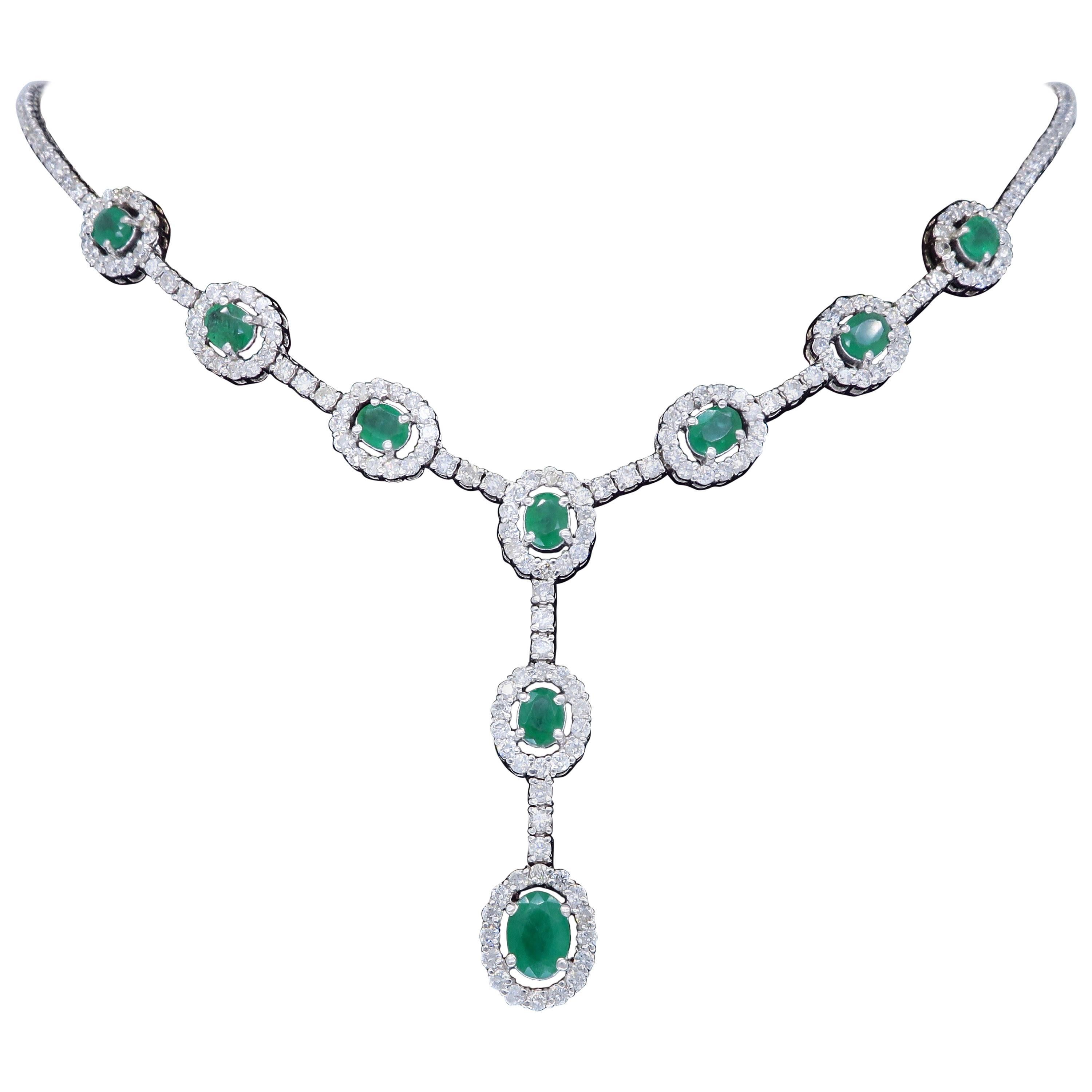 Elegant Diamond and Emerald Drop Necklace