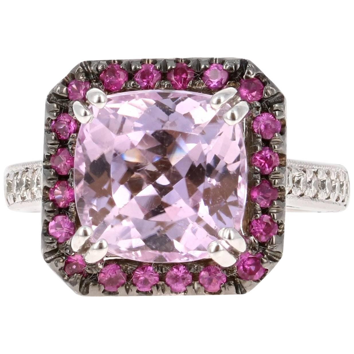 Kunzite, Pink Sapphire and Diamond White Gold Ring