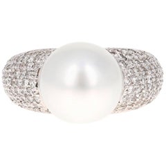 0.90 Carat South Sea Pearl Diamond White Gold Cocktail Ring