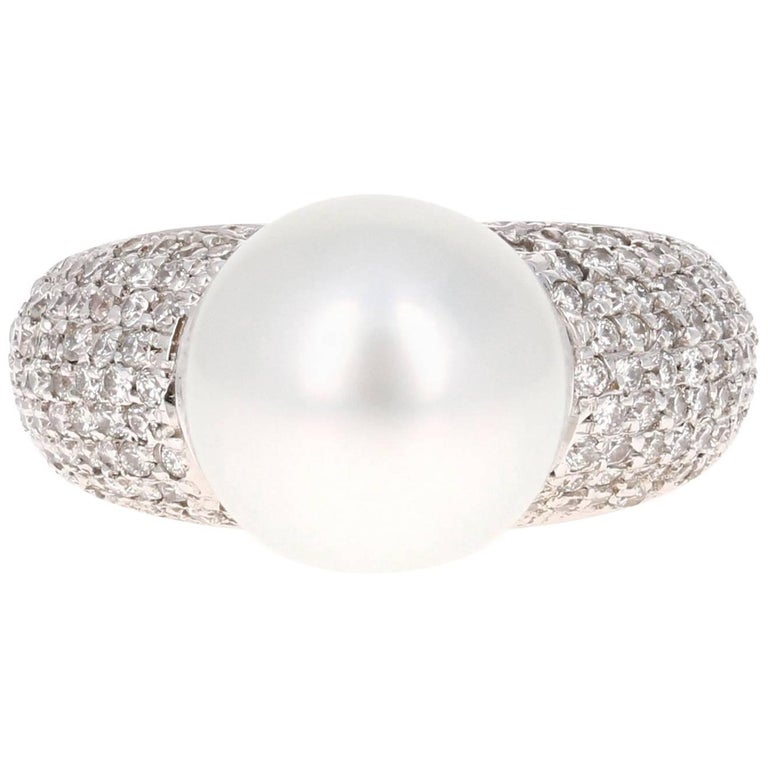 0.90 Carat South Sea Pearl Diamond White Gold Cocktail Ring at 1stDibs