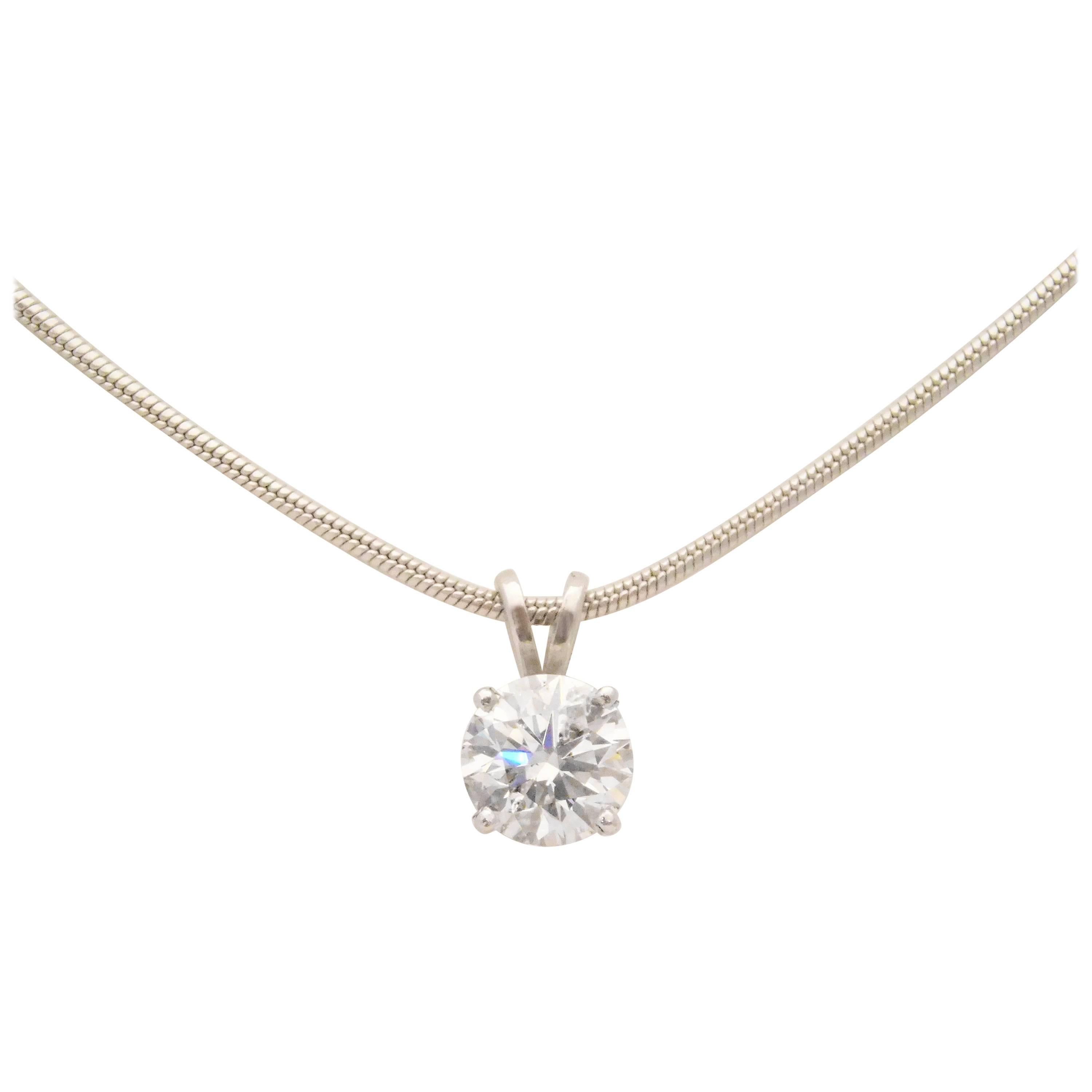 1.25ct White Gold Diamond Solitaire Necklace For Sale