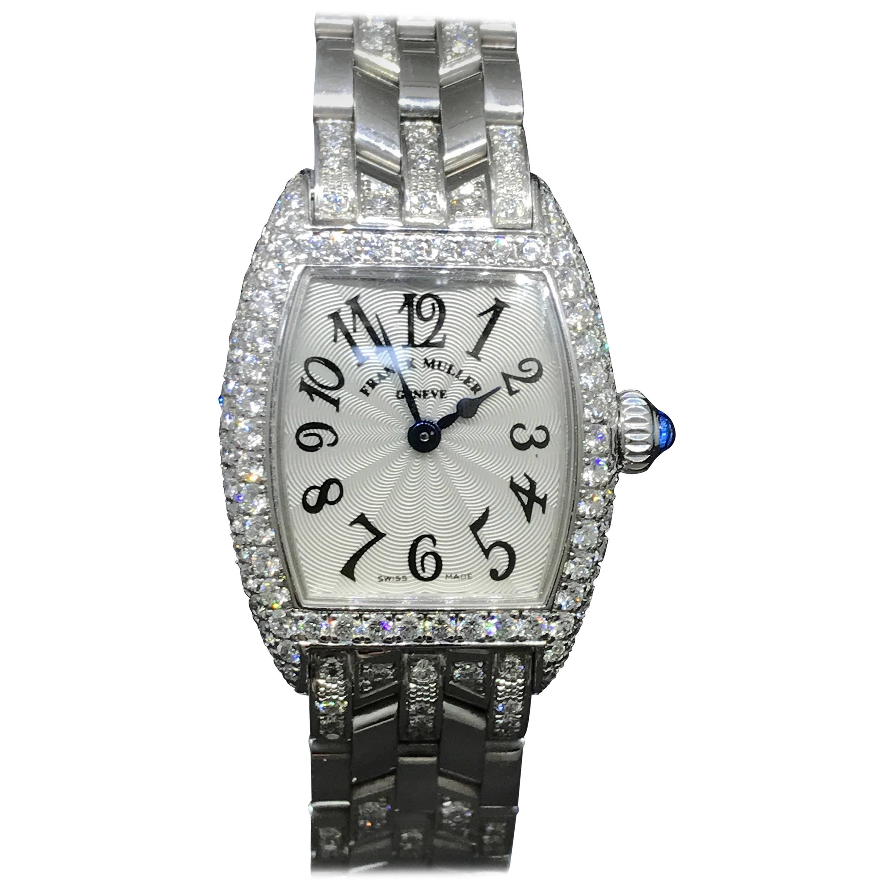 Franck Muller Ladies White Gold Diamond Cintree Curvex Bracelet  Wristwatch For Sale