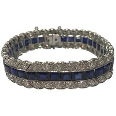 Platinum Blue Sapphire Round Diamond Bracelet