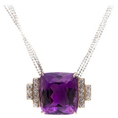 1950s 20 Carat Amethyst and 1 Carat Diamond 14 Karat Gold Necklace