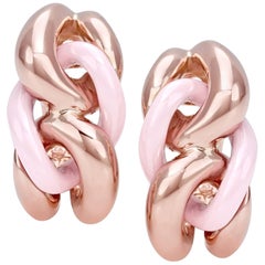 Pink Ceramic Groumette Pair of Earrings 18 Karat Rose Gold