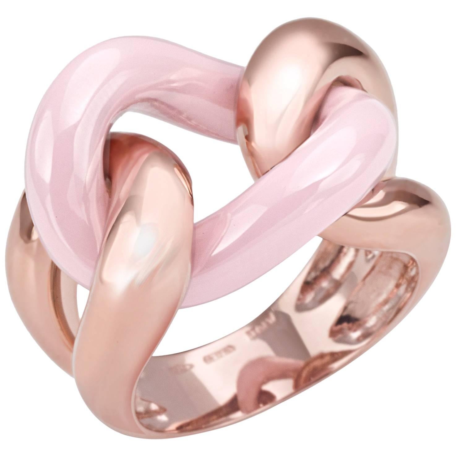 Pink Ceramic Groumette Ring 18 Karat Rose Gold