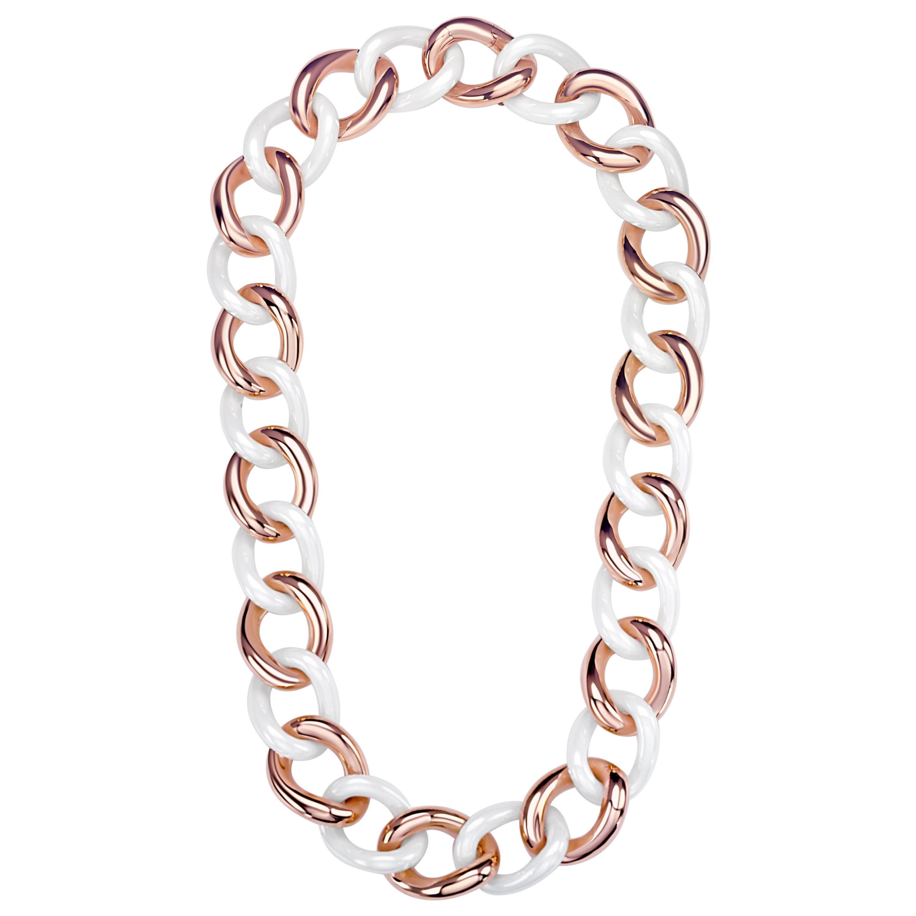 White Agate Groumette Necklace 18 Karat Rose Gold For Sale