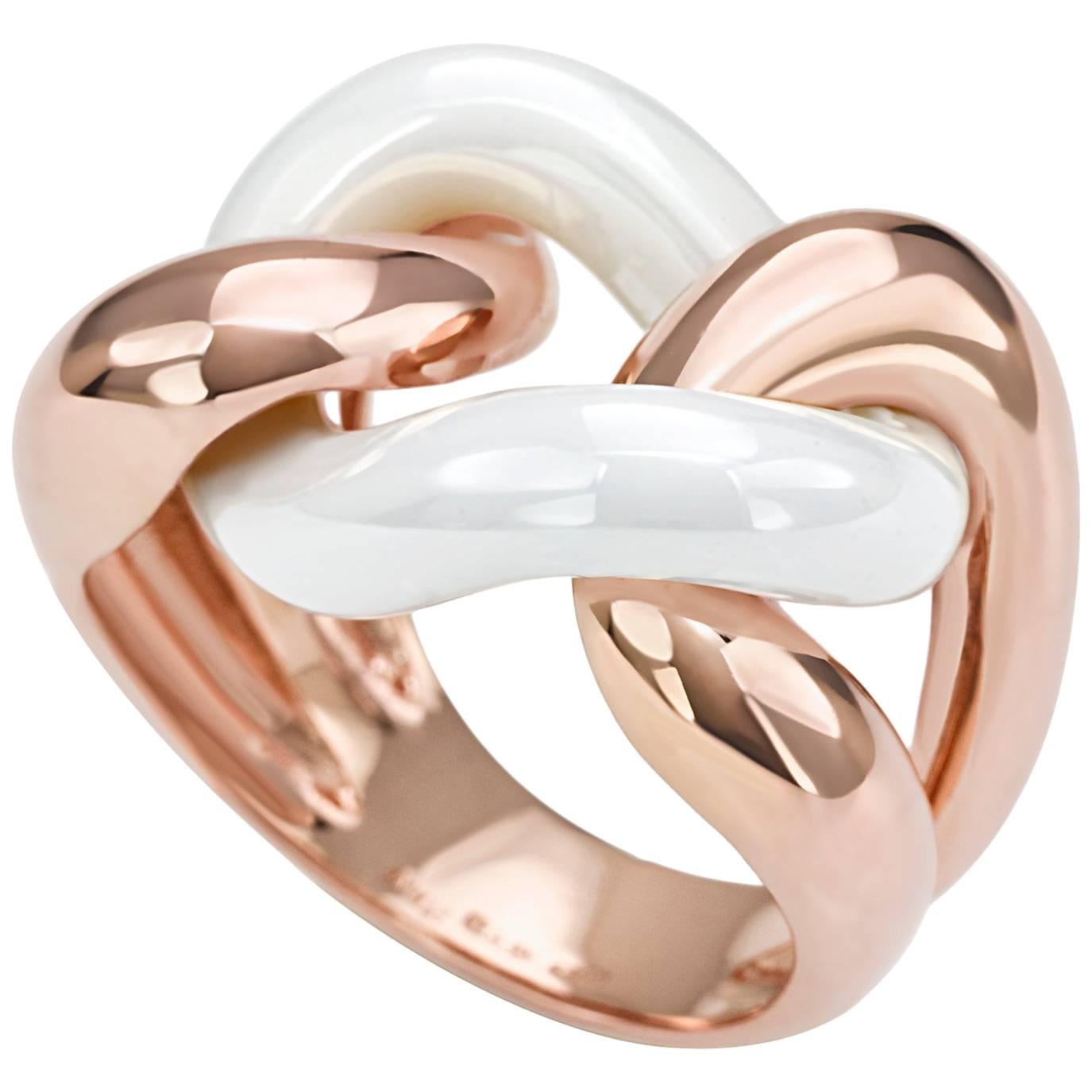 White Ceramic Groumette Ring 18 Karat Rose Gold For Sale