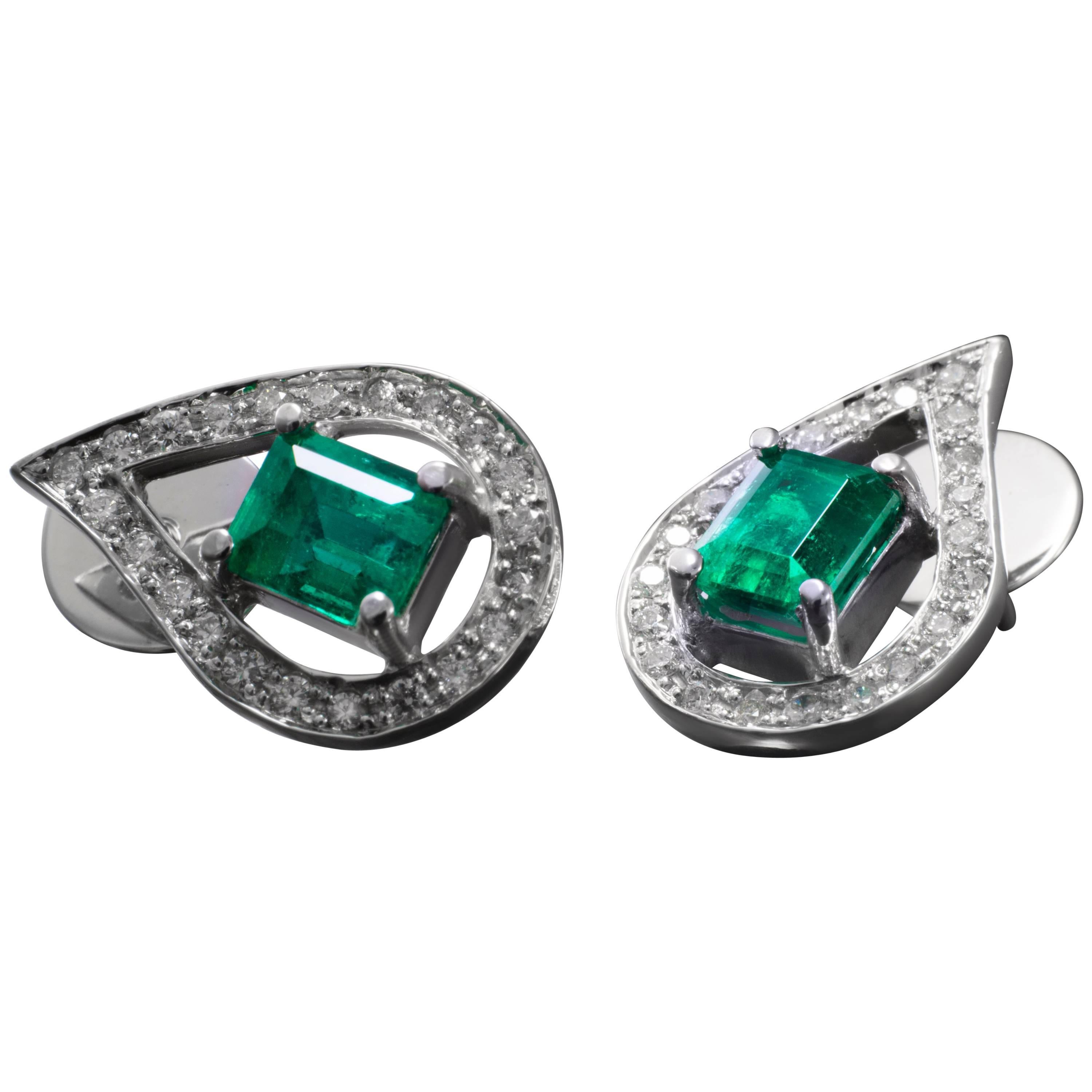 Colombian Emerald and Diamond Earrings For Sale