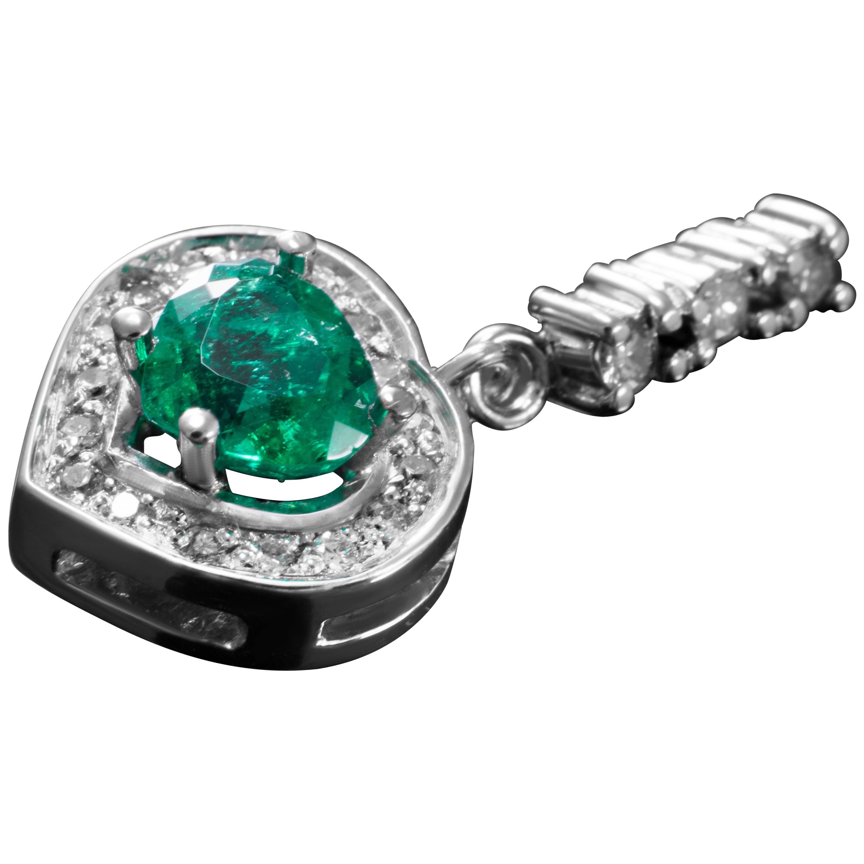Colombian Emerald and Diamond Pendant Set in White Gold For Sale