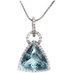 Modern Blue Topaz and 0.50 Carat Diamond 18 Karat White Gold Necklace