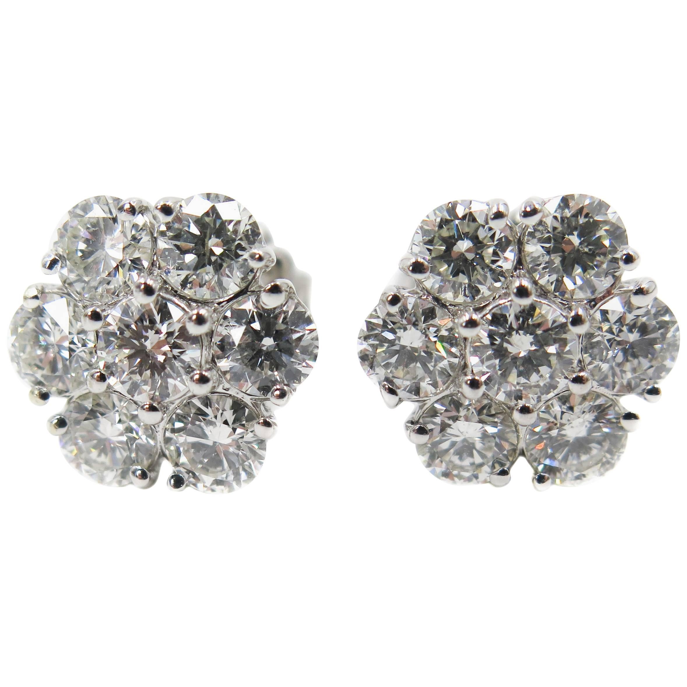 Diamond Cluster White Gold Stud Earrings