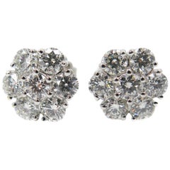 Diamond Cluster White Gold Stud Earrings