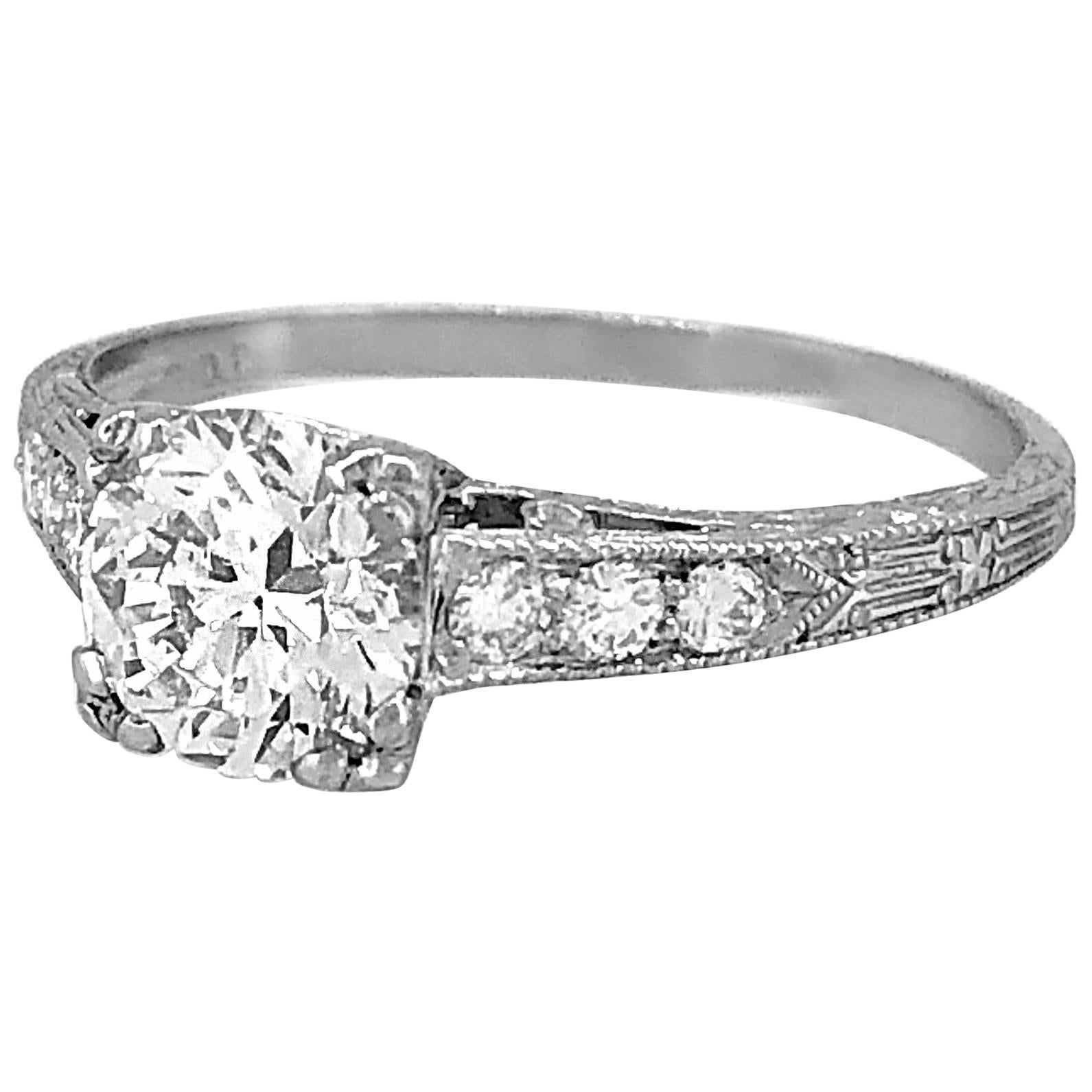 1.01 Carat Diamond Antique Engagement Ring Platinum For Sale