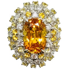 Matsuzaki 6.90 Carat Yellow Sapphire White Diamond Platinum Cluster Ring