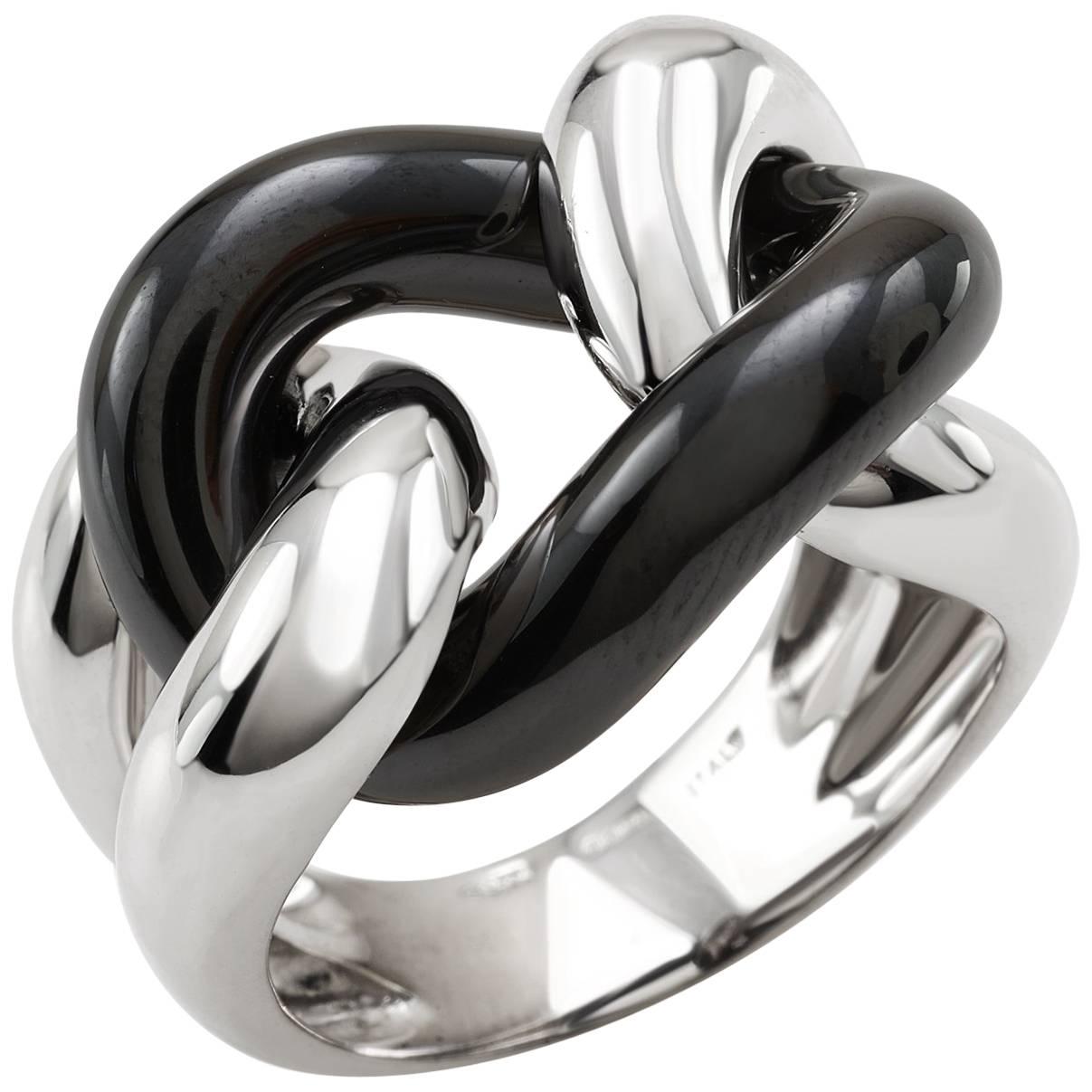 Black Ceramic Groumette Ring 18 Karat White Gold For Sale