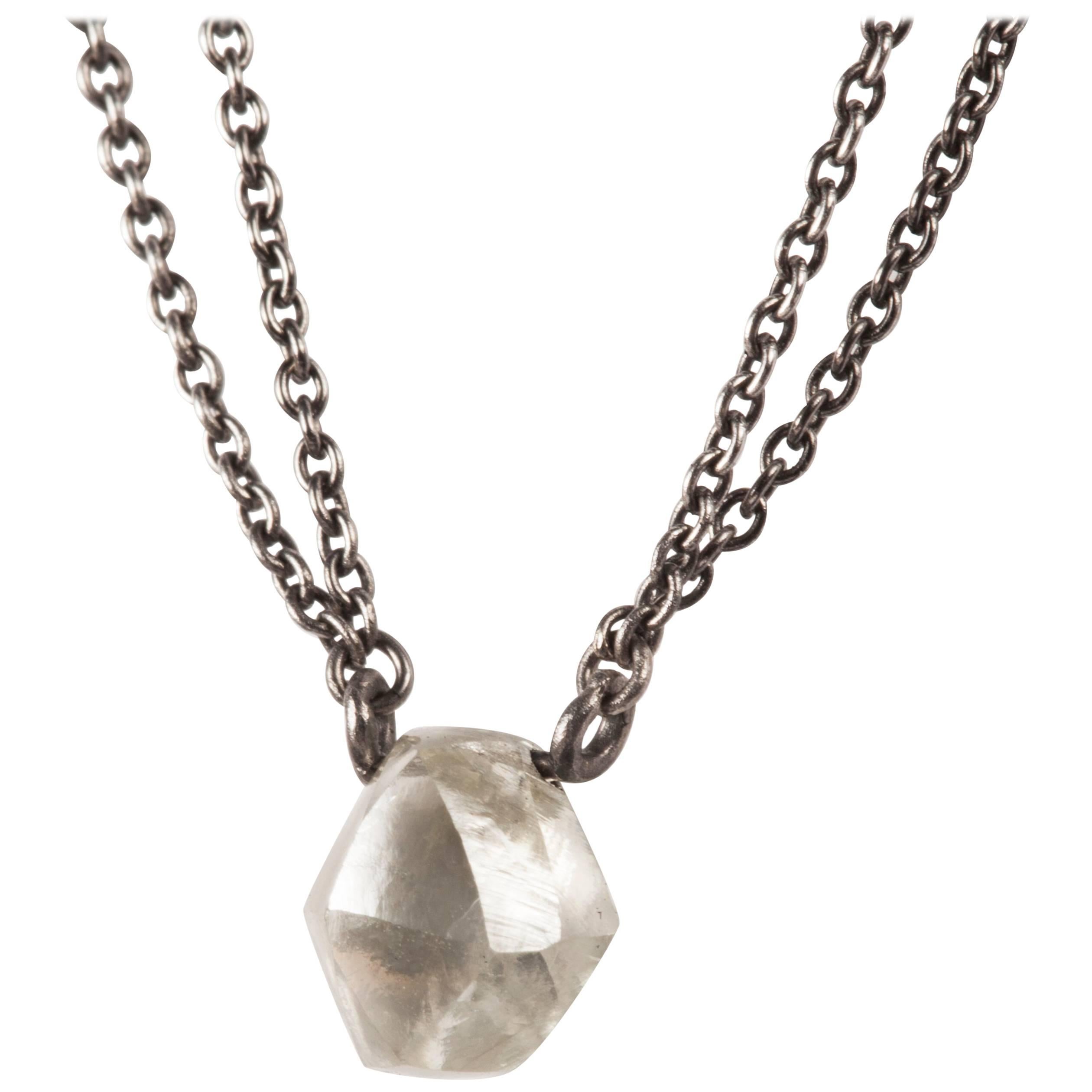 1.52 Carat Rough White Diamond Black Rhodium White Gold Pendant Necklace For Sale
