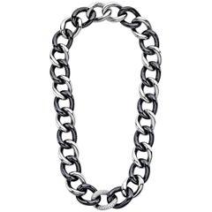 Black Ceramic Groumette Necklace 18 Karat White Gold and White Diamond