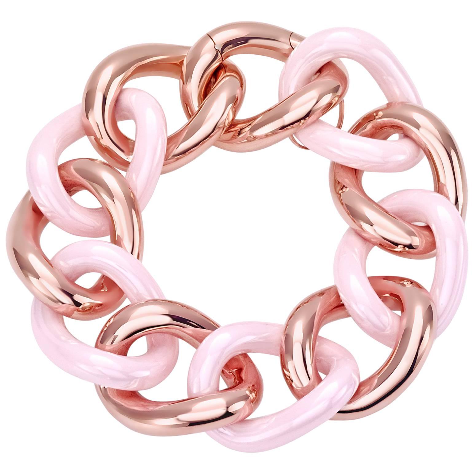 Pink Ceramic Groumette Bracelet 18 Karat Rose Gold For Sale